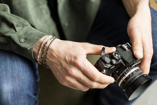 Bracelet homme - jaspe dalmatien d.or.é.mi