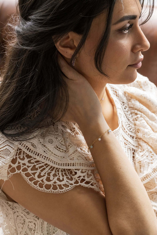 bracelet porté aigue marine quartz morganite amazonite