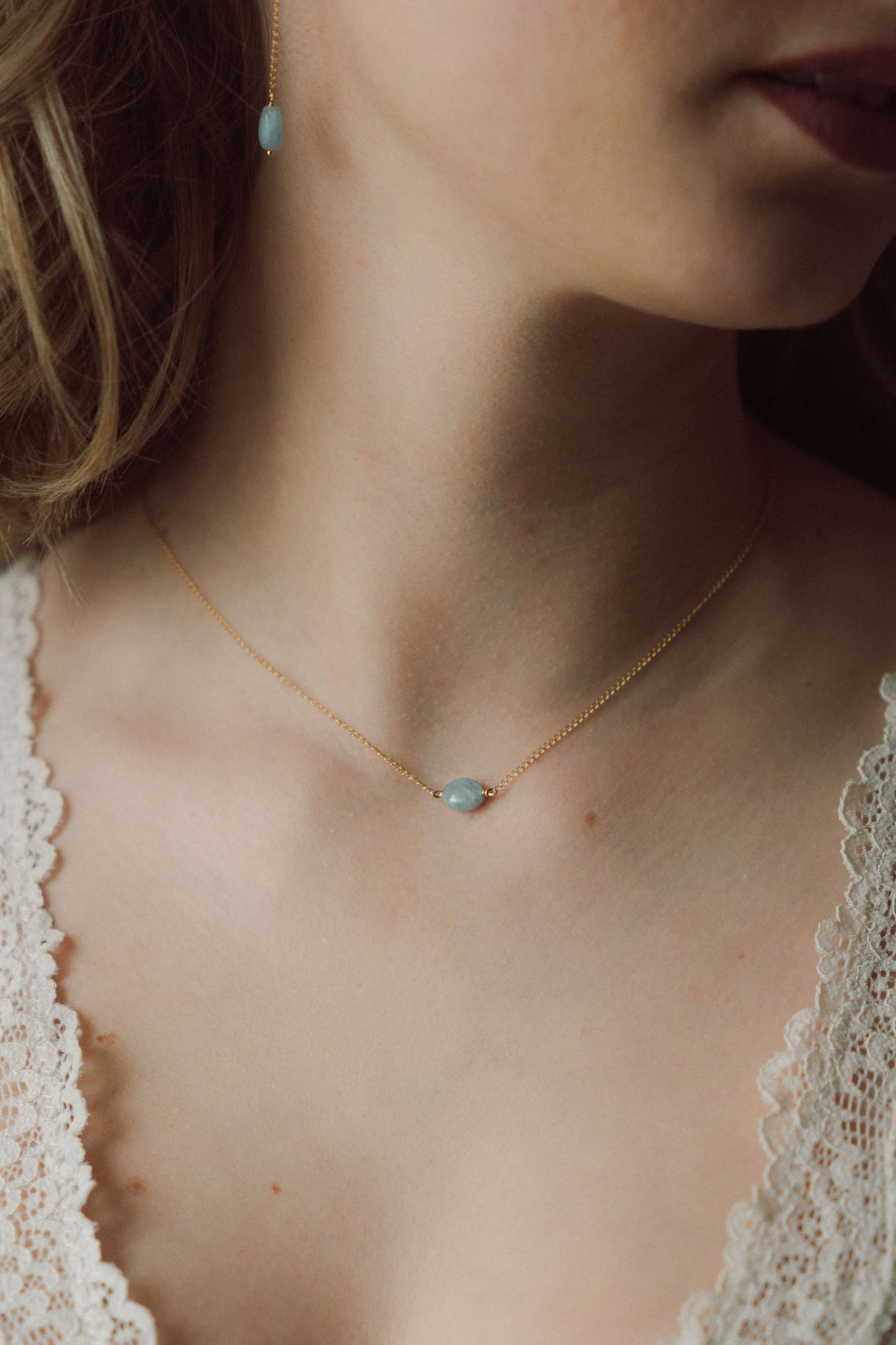 Collier Nuage en aigue marine d.or.é.mi