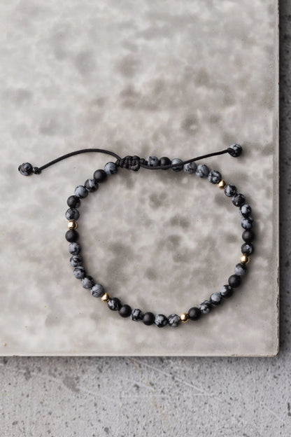 Bracelet ajustable obsidienne flocon de neige