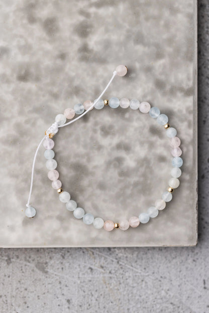 Bracelet ajustable 4mm morganite aigue marine