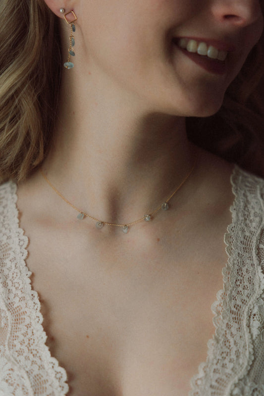Collier Céleste - aigue marine d.or.é.mi