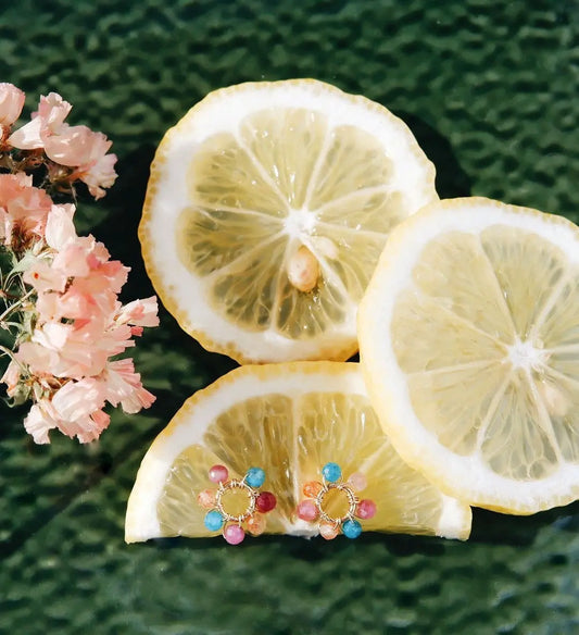 Puces colorées pierres et gold filled