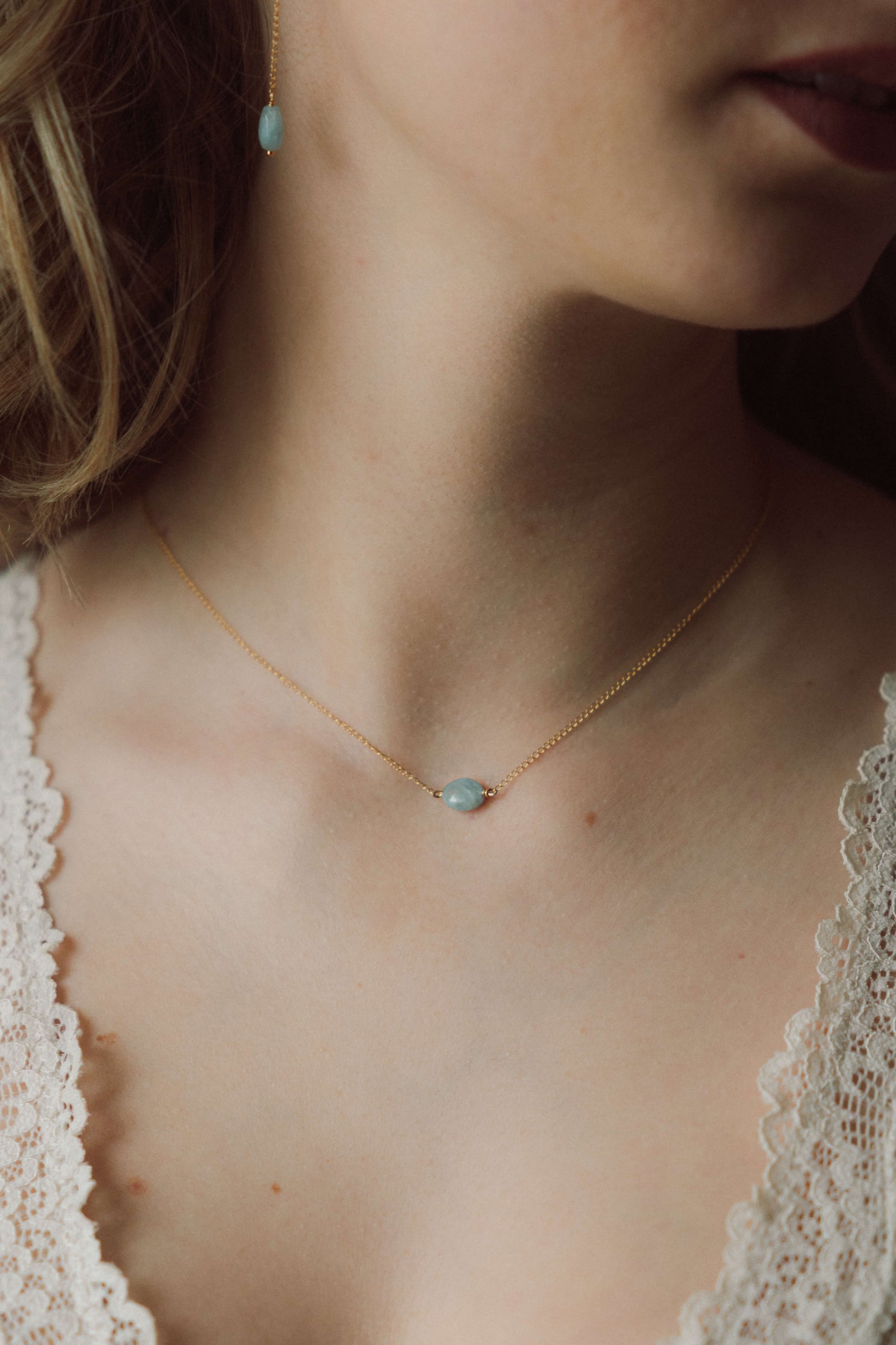 Collier Nuage en aigue marine d.or.é.mi